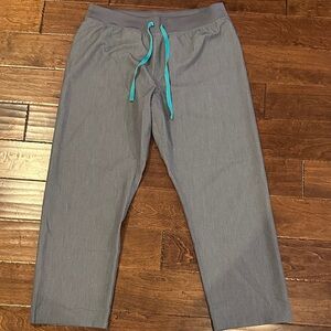 Figs Gray Women's Joggers with Teal Drawstring
